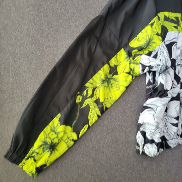 Pam & Gela Jacket P/S Black Yellow Floral Poppy Color Block Windbreaker - Picture 3 of 8